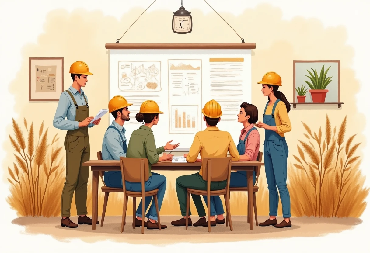 Arbeidere diskuterer byggeplaner