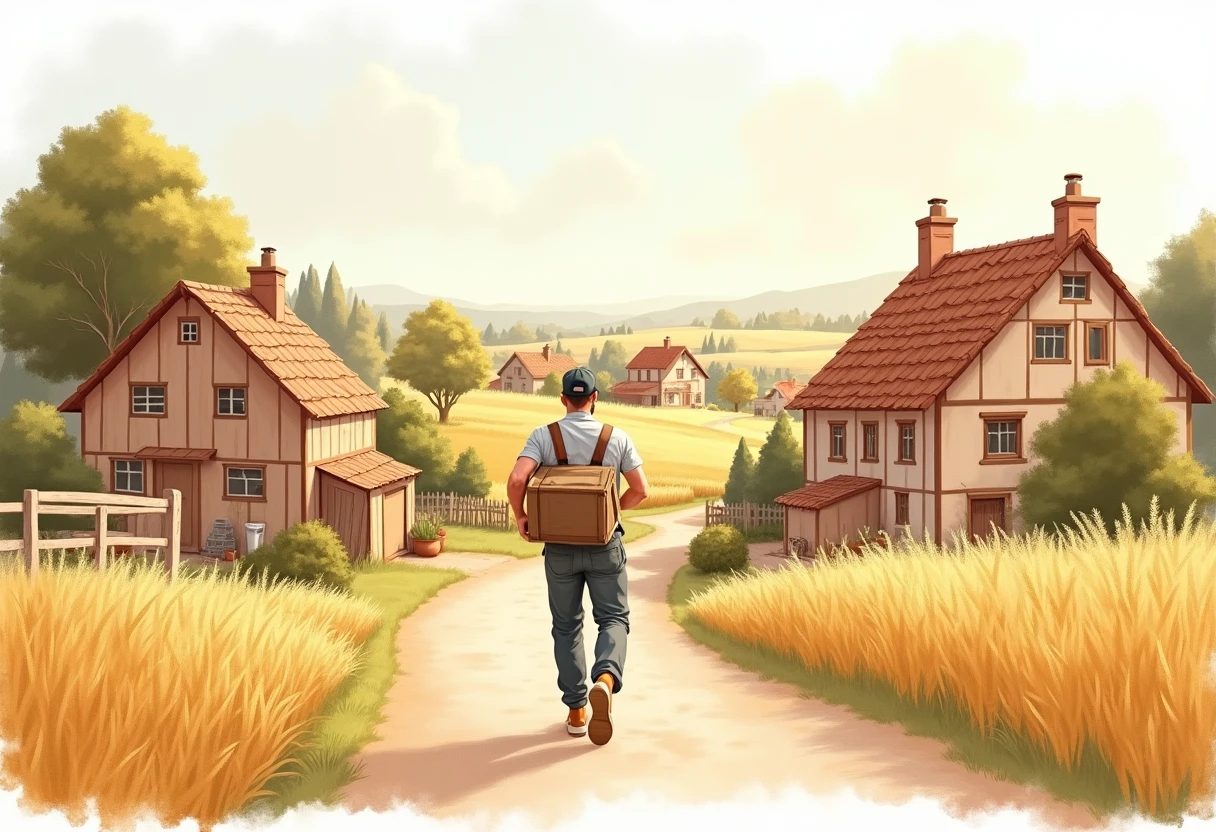 Courier delivering in a rural area