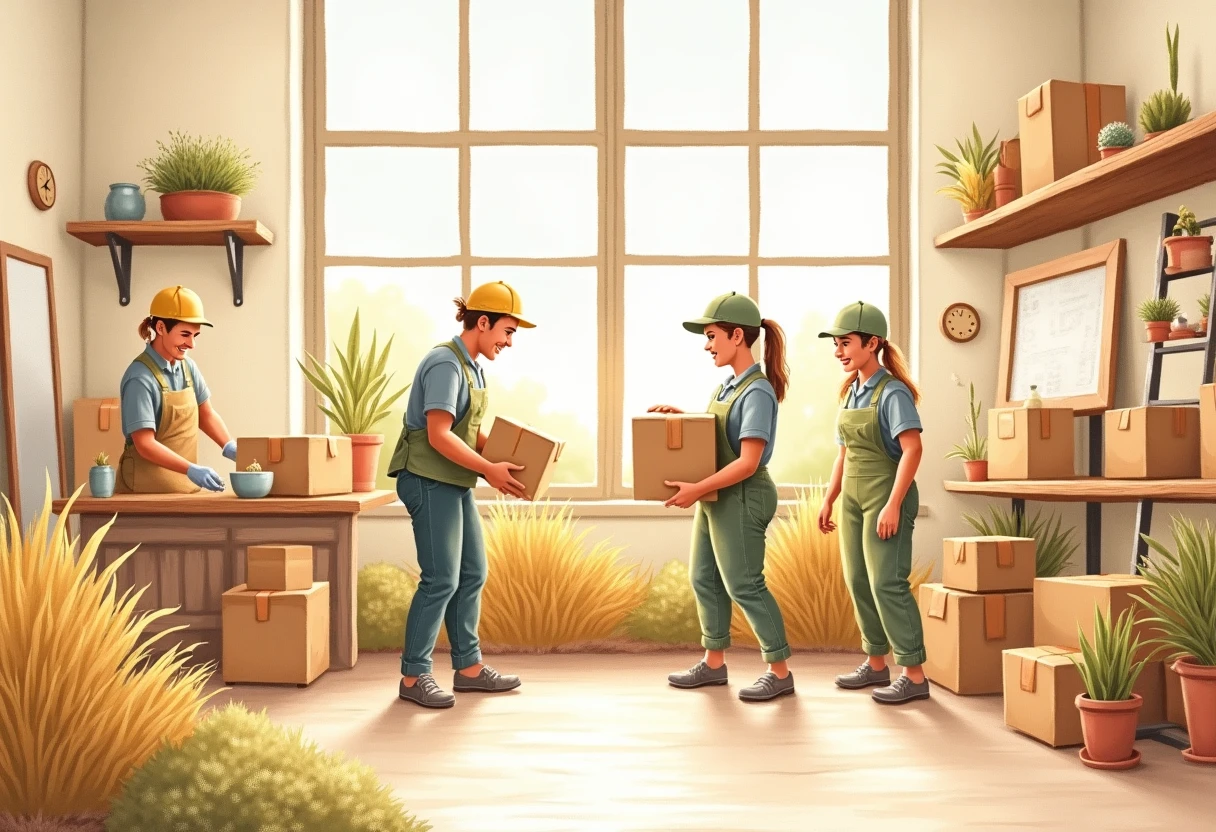 Logistics center with active workers
