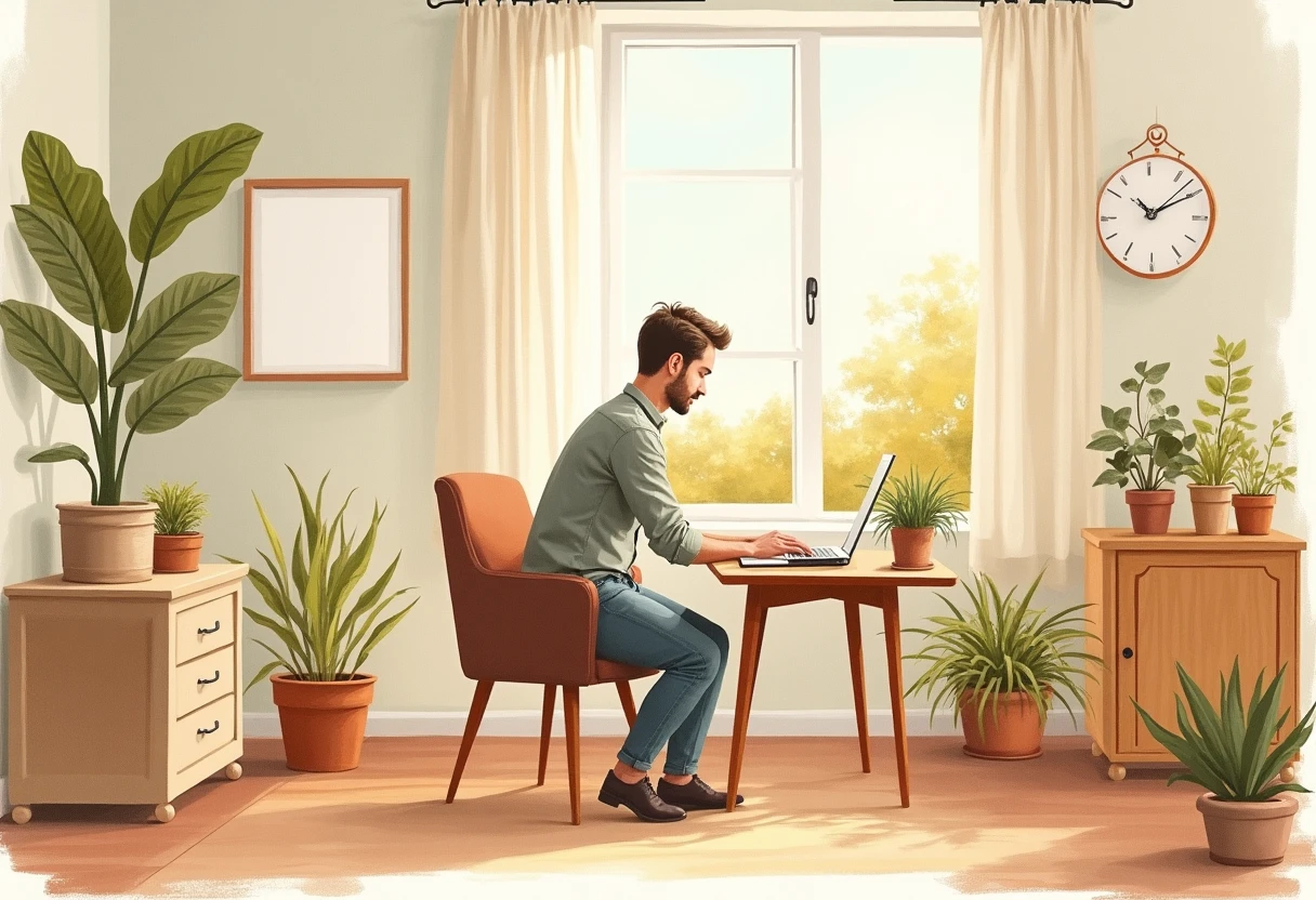 Trabalho remoto em escritório doméstico
