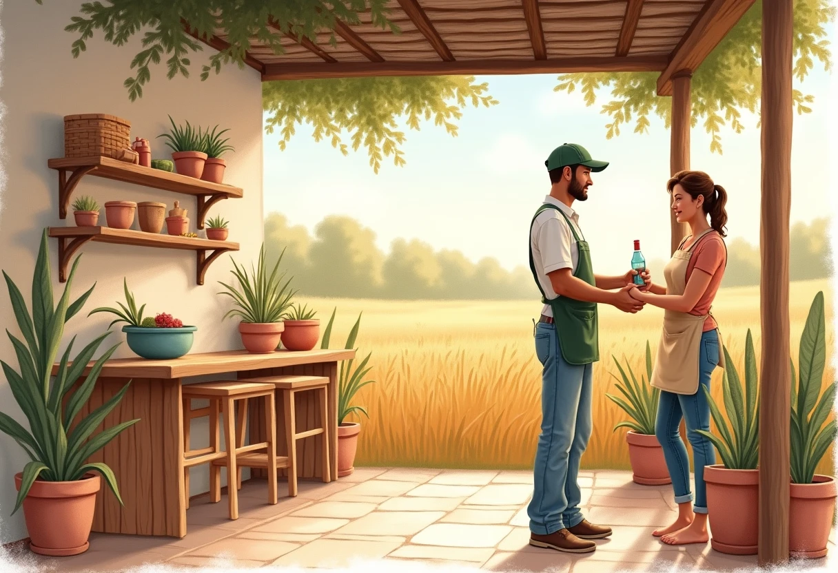 Escena de venta en tienda rural