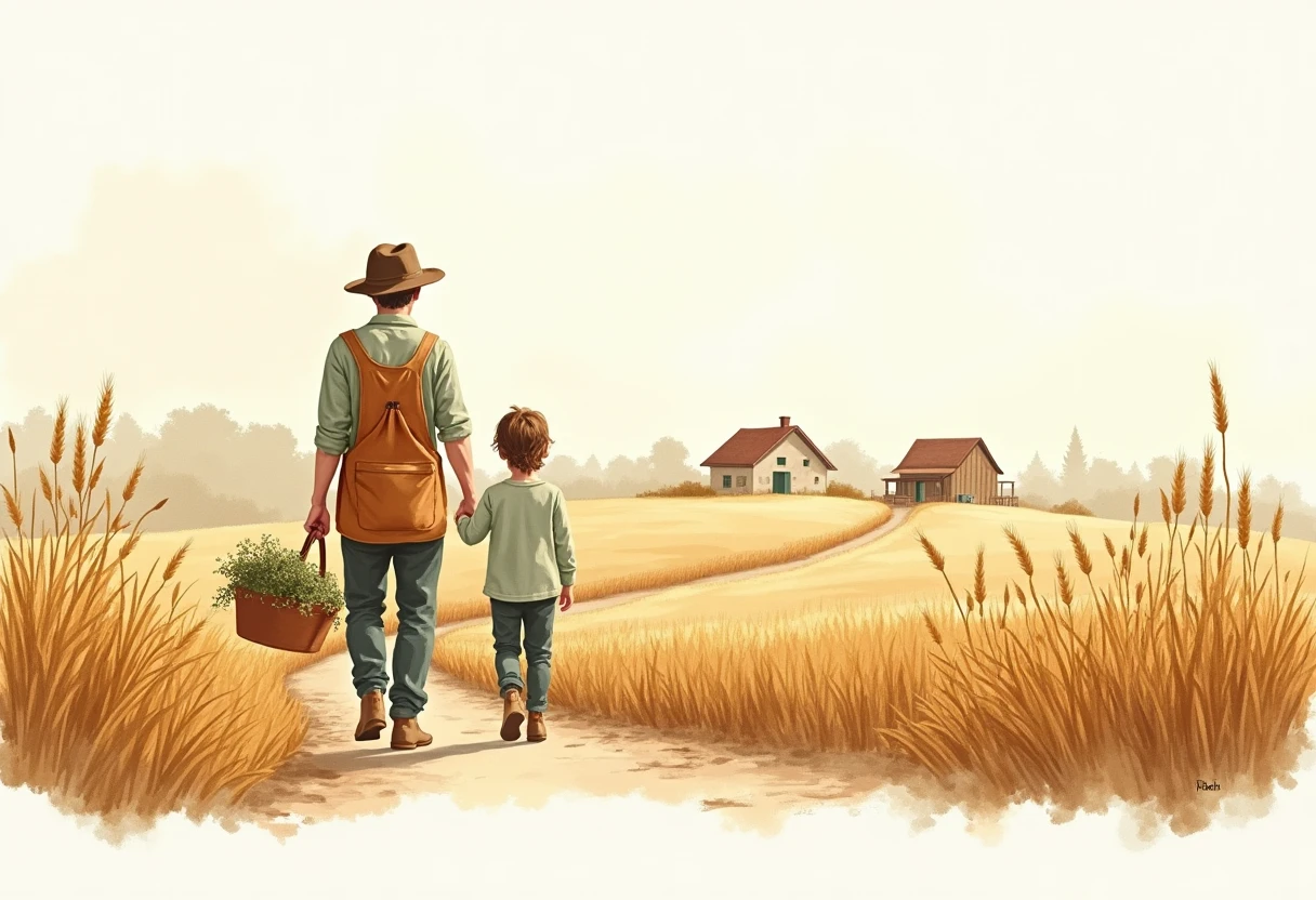 Ilustrace doručovatele na venkovské cestě