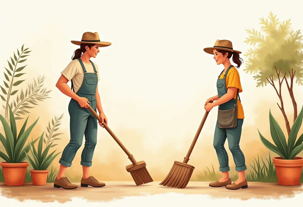 Trabajadores de limpieza en el jardín