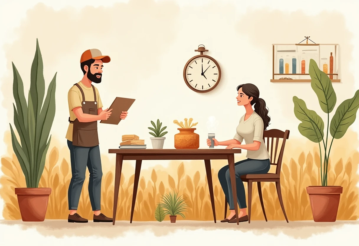 Interacción de servicio al cliente en una cafetería