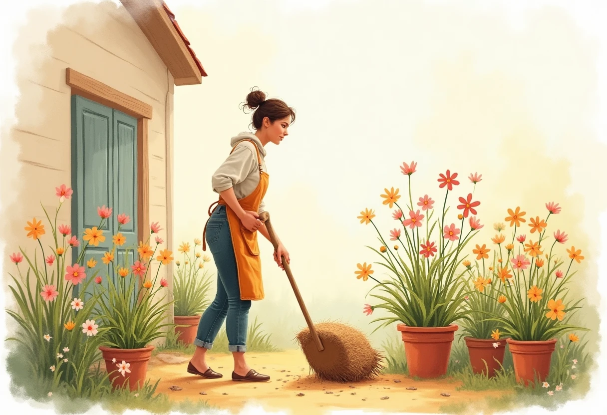 Arbeit im Freien in einem ländlichen Garten