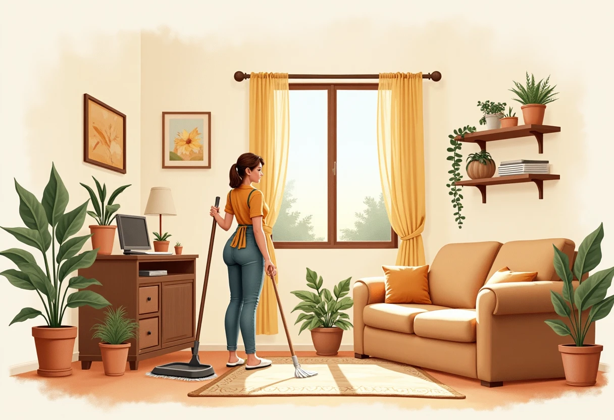 Domestic cleaning scene