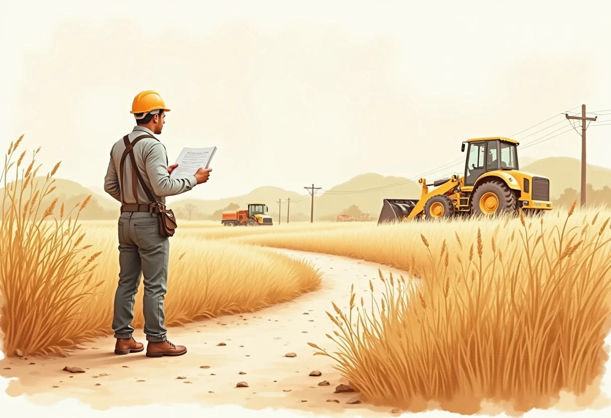 Construction worker reviewing plans