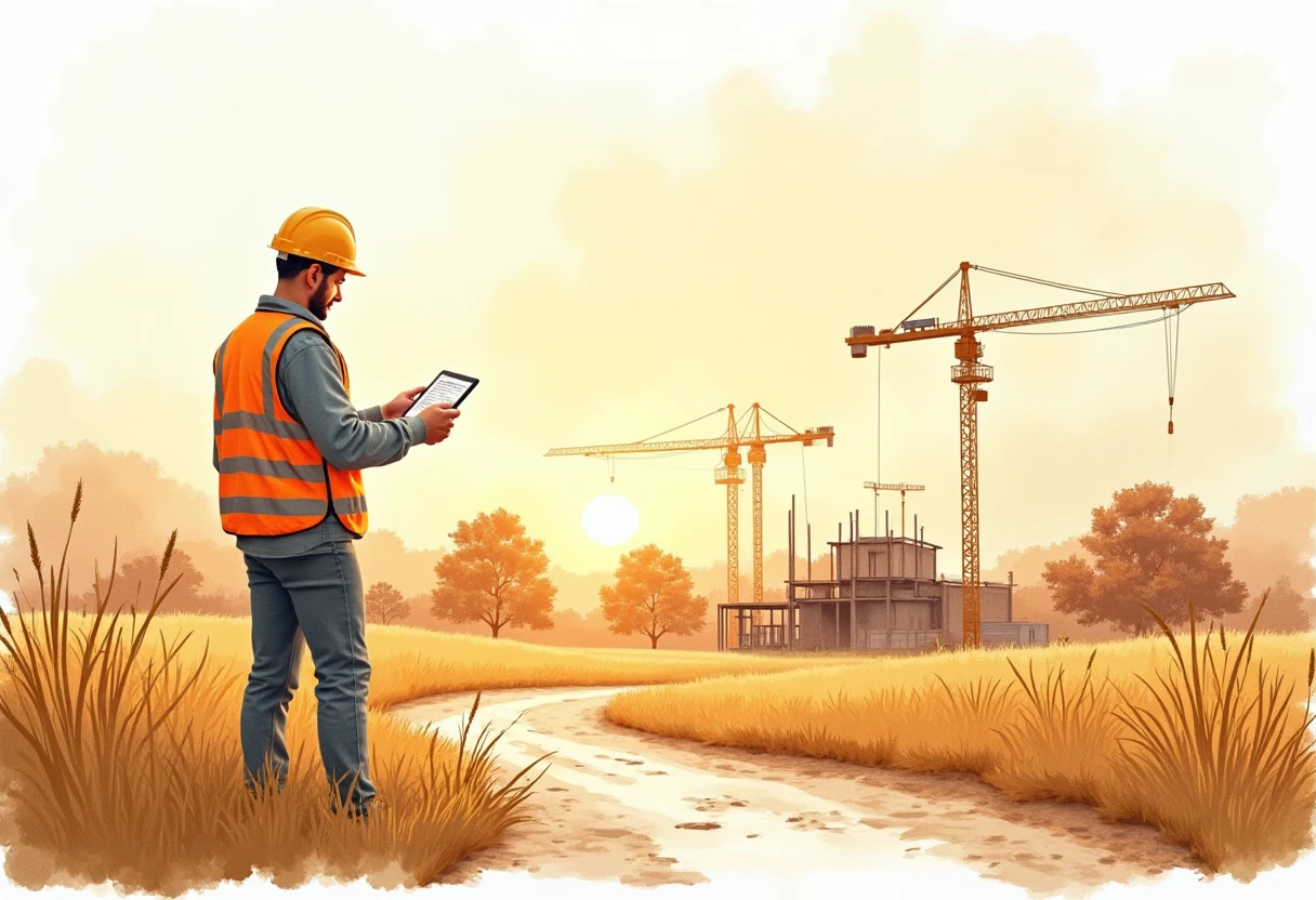 Engineer reviewing construction site