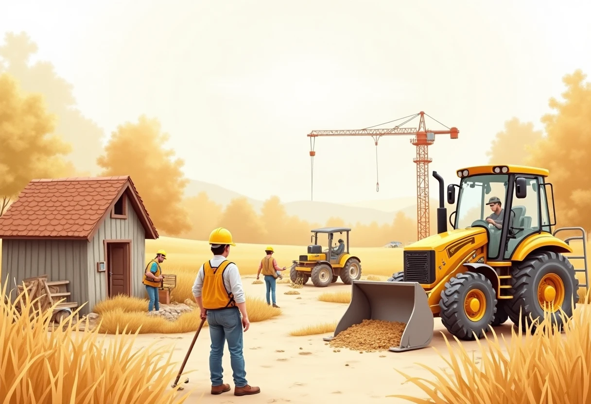 Construction workers operating machinery