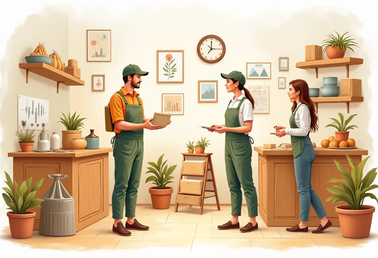 Equipe de vendas interagindo com clientes na loja